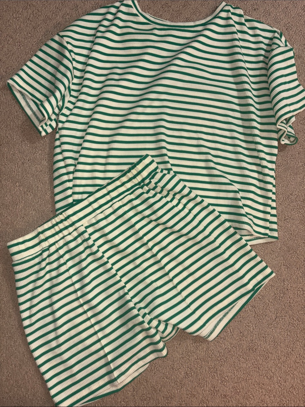 Lovesoft Green & White Striped Women's Sleep Set - Short Sleeve Top & Shorts